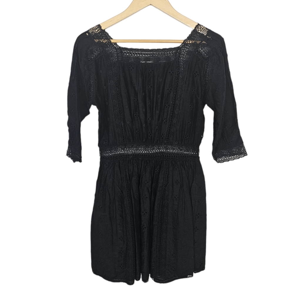 Ulla Johnson Darya Dress Black Mini Embroidered Lace Silk Cotton Size 4 - Picture 3 of 10